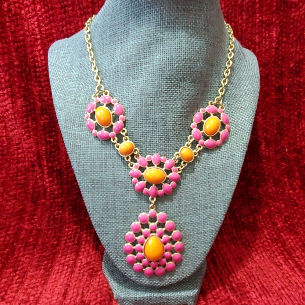 Pink and orange statement necklace